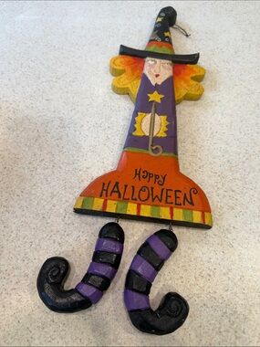Whimsical Halloween Witch Wall Hanging - Orange & Purple by MidWest
